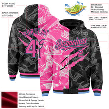 Charger l&#39;image dans la galerie, Custom Graffiti Pattern Pink Black-Light Blue Scratch 3D Bomber Full-Snap Varsity Letterman Hoodie Jacket
