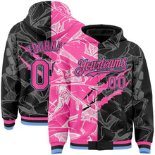 Charger l&#39;image dans la galerie, Custom Graffiti Pattern Pink Black-Light Blue Scratch 3D Bomber Full-Snap Varsity Letterman Hoodie Jacket
