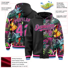 Charger l&#39;image dans la galerie, Custom Black Pink-Light Blue Tropical Palm Leaves 3D Pattern Design Bomber Full-Snap Varsity Letterman Hoodie Jacket
