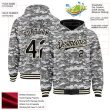 Charger l&#39;image dans la galerie, Custom Camo Black-Cream 3D Bomber Full-Snap Varsity Letterman Salute To Service Hoodie Jacket
