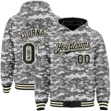 Charger l&#39;image dans la galerie, Custom Camo Black-Cream 3D Bomber Full-Snap Varsity Letterman Salute To Service Hoodie Jacket
