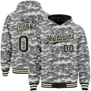 Custom Camo Black-Cream 3D Bomber Full-Snap Varsity Letterman Salute To Service Hoodie Jacket