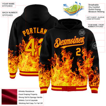 Загрузить изображение в средство просмотра галереи, Custom Black Gold-Red Flame 3D Pattern Design Bomber Full-Snap Varsity Letterman Hoodie Jacket
