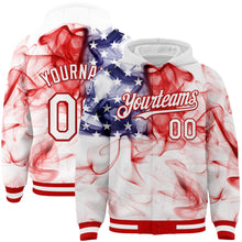 Загрузить изображение в средство просмотра галереи, Custom White Red-Royal American Flag Fashion 3D Bomber Full-Snap Varsity Letterman Hoodie Jacket
