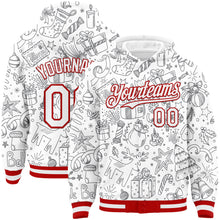 Charger l&#39;image dans la galerie, Custom White Red Christmas 3D Bomber Full-Snap Varsity Letterman Hoodie Jacket
