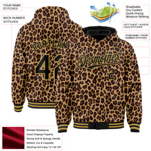 Загрузить изображение в средство просмотра галереи, Custom Brown Black-Old Gold Leopard Print 3D Pattern Design Bomber Full-Snap Varsity Letterman Hoodie Jacket
