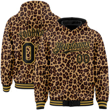 Загрузить изображение в средство просмотра галереи, Custom Brown Black-Old Gold Leopard Print 3D Pattern Design Bomber Full-Snap Varsity Letterman Hoodie Jacket
