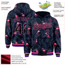 Загрузить изображение в средство просмотра галереи, Custom Black Pink Flamingo 3D Pattern Design Bomber Full-Snap Varsity Letterman Hoodie Jacket
