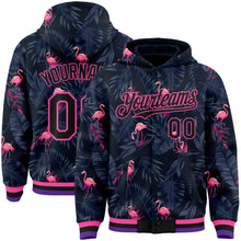 Загрузить изображение в средство просмотра галереи, Custom Black Pink Flamingo 3D Pattern Design Bomber Full-Snap Varsity Letterman Hoodie Jacket
