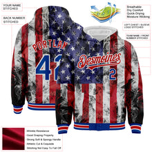 Charger l&#39;image dans la galerie, Custom White Royal-Red American Flag Fashion 3D Bomber Full-Snap Varsity Letterman Hoodie Jacket
