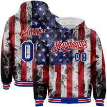 Charger l&#39;image dans la galerie, Custom White Royal-Red American Flag Fashion 3D Bomber Full-Snap Varsity Letterman Hoodie Jacket
