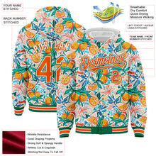 Load image into Gallery viewer, Custom White Orange-Kelly Green Fruit 3D Pattern Design Bomber Full-Snap Varsity Letterman Hoodie Jacket
