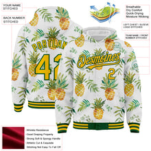 Laden Sie das Bild in den Galerie-Viewer, Custom White Gold-Green Tropical Hawaii Fruit Pineapple 3D Bomber Full-Snap Varsity Letterman Hoodie Jacket
