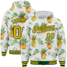 Laden Sie das Bild in den Galerie-Viewer, Custom White Gold-Green Tropical Hawaii Fruit Pineapple 3D Bomber Full-Snap Varsity Letterman Hoodie Jacket
