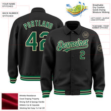 Загрузить изображение в средство просмотра галереи, Custom Black Kelly Green-Cream Bomber Full-Snap Varsity Letterman Lapel Collar Byron Jacket
