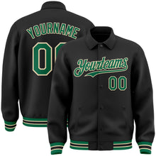 Загрузить изображение в средство просмотра галереи, Custom Black Kelly Green-Cream Bomber Full-Snap Varsity Letterman Lapel Collar Byron Jacket
