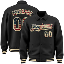 Charger l&#39;image dans la galerie, Custom Black Vintage USA Flag-Cream Bomber Full-Snap Varsity Letterman Lapel Collar Byron Jacket
