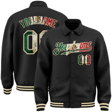 Загрузить изображение в средство просмотра галереи, Custom Black Vintage Mexican Flag-Cream Bomber Full-Snap Varsity Letterman Lapel Collar Byron Jacket
