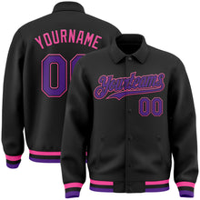 Загрузить изображение в средство просмотра галереи, Custom Black Purple-Pink Bomber Full-Snap Varsity Letterman Lapel Collar Byron Jacket
