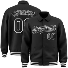 Загрузить изображение в средство просмотра галереи, Custom Black White Bomber Full-Snap Varsity Letterman Lapel Collar Byron Jacket
