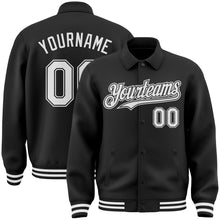 Загрузить изображение в средство просмотра галереи, Custom Black White Bomber Full-Snap Varsity Letterman Lapel Collar Byron Jacket
