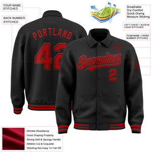 Custom Black Red Bomber Full-Snap Varsity Letterman Lapel Collar Byron Jacket