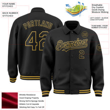 Загрузить изображение в средство просмотра галереи, Custom Black Old Gold Bomber Full-Snap Varsity Letterman Lapel Collar Byron Jacket
