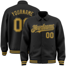 Загрузить изображение в средство просмотра галереи, Custom Black Old Gold Bomber Full-Snap Varsity Letterman Lapel Collar Byron Jacket
