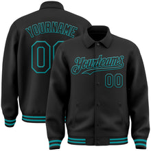 Загрузить изображение в средство просмотра галереи, Custom Black Teal Bomber Full-Snap Varsity Letterman Lapel Collar Byron Jacket
