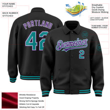 Загрузить изображение в средство просмотра галереи, Custom Black Teal-Purple Bomber Full-Snap Varsity Letterman Lapel Collar Byron Jacket
