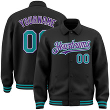 Загрузить изображение в средство просмотра галереи, Custom Black Teal-Purple Bomber Full-Snap Varsity Letterman Lapel Collar Byron Jacket
