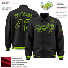 Загрузить изображение в средство просмотра галереи, Custom Black Neon Green Bomber Full-Snap Varsity Letterman Lapel Collar Byron Jacket
