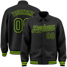 Загрузить изображение в средство просмотра галереи, Custom Black Neon Green Bomber Full-Snap Varsity Letterman Lapel Collar Byron Jacket
