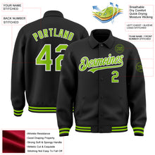 Загрузить изображение в средство просмотра галереи, Custom Black Neon Green-White Bomber Full-Snap Varsity Letterman Lapel Collar Byron Jacket
