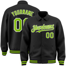 Загрузить изображение в средство просмотра галереи, Custom Black Neon Green-White Bomber Full-Snap Varsity Letterman Lapel Collar Byron Jacket
