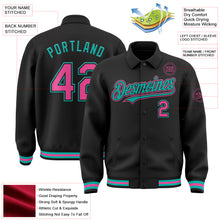 Загрузить изображение в средство просмотра галереи, Custom Black Pink-Aqua Bomber Full-Snap Varsity Letterman Lapel Collar Byron Jacket
