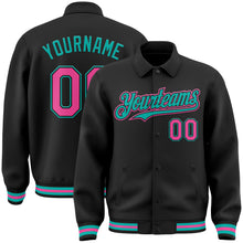 Загрузить изображение в средство просмотра галереи, Custom Black Pink-Aqua Bomber Full-Snap Varsity Letterman Lapel Collar Byron Jacket
