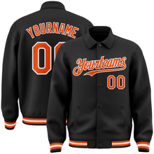 Загрузить изображение в средство просмотра галереи, Custom Black Orange-White Bomber Full-Snap Varsity Letterman Lapel Collar Byron Jacket
