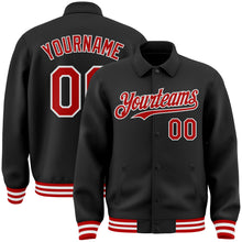 Charger l&#39;image dans la galerie, Custom Black Red-White Bomber Full-Snap Varsity Letterman Lapel Collar Byron Jacket
