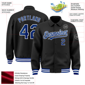 Custom Black Royal-White Bomber Full-Snap Varsity Letterman Lapel Collar Byron Jacket