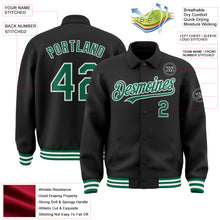 Загрузить изображение в средство просмотра галереи, Custom Black Kelly Green-White Bomber Full-Snap Varsity Letterman Lapel Collar Byron Jacket
