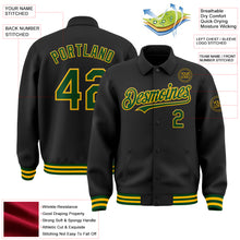 Загрузить изображение в средство просмотра галереи, Custom Black Green-Gold Bomber Full-Snap Varsity Letterman Lapel Collar Byron Jacket
