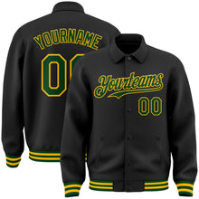 Загрузить изображение в средство просмотра галереи, Custom Black Green-Gold Bomber Full-Snap Varsity Letterman Lapel Collar Byron Jacket
