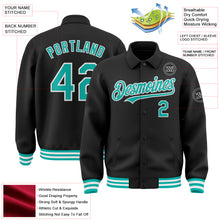 Загрузить изображение в средство просмотра галереи, Custom Black Aqua-White Bomber Full-Snap Varsity Letterman Lapel Collar Byron Jacket
