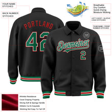 Загрузить изображение в средство просмотра галереи, Custom Black Kelly Green-Red Bomber Full-Snap Varsity Letterman Lapel Collar Byron Jacket
