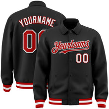 Загрузить изображение в средство просмотра галереи, Custom Black Red-White Bomber Full-Snap Varsity Letterman Lapel Collar Byron Jacket
