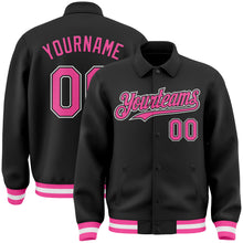 Charger l&#39;image dans la galerie, Custom Black Pink-White Bomber Full-Snap Varsity Letterman Lapel Collar Byron Jacket
