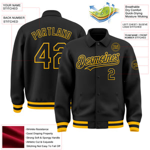 Custom Black Gold Bomber Full-Snap Varsity Letterman Lapel Collar Byron Jacket