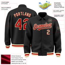 Load image into Gallery viewer, Custom Black Red-Cream Bomber Full-Snap Varsity Letterman Lapel Collar Byron Jacket
