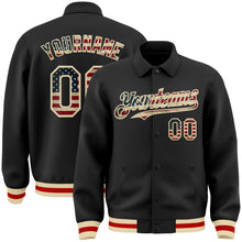 Charger l&#39;image dans la galerie, Custom Black Vintage USA Flag Cream-Red Bomber Full-Snap Varsity Letterman Lapel Collar Byron Jacket
